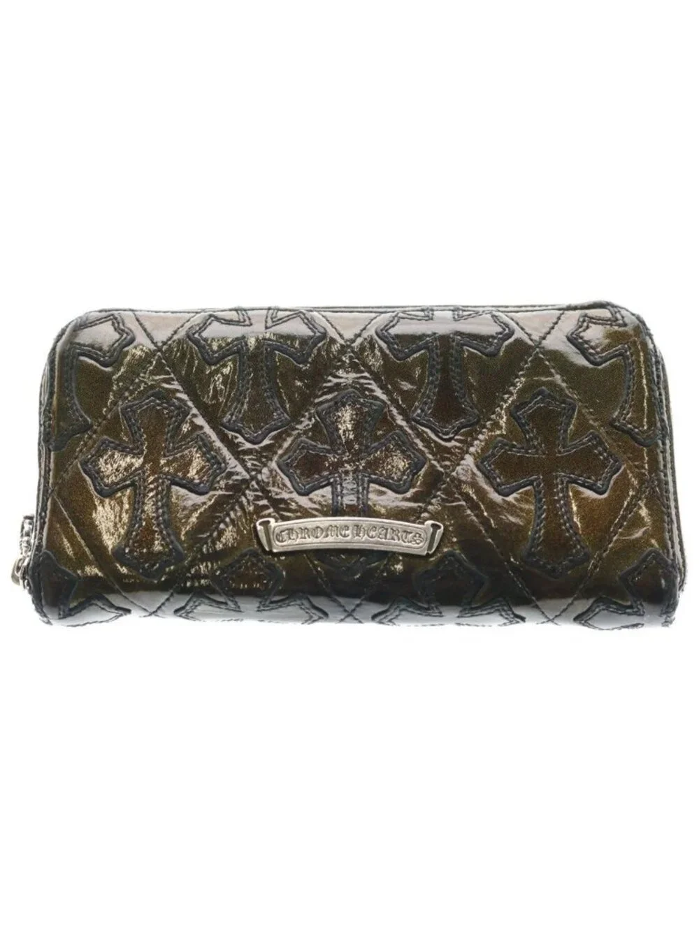 Chrome Hearts Rec Zip Quilted Cemetery Cross Lame Wallet